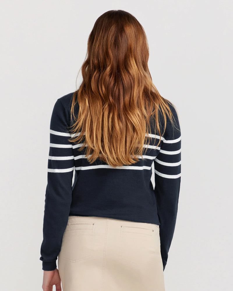 Jac Cadeaux Stripe cotton and cashmere sweater navy/white